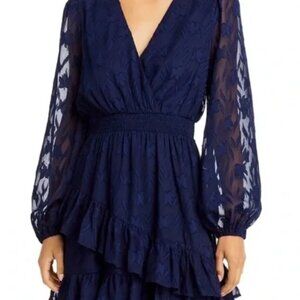 Aqua brand: deep blue mini dress with long sleeves and tiered skirt XS